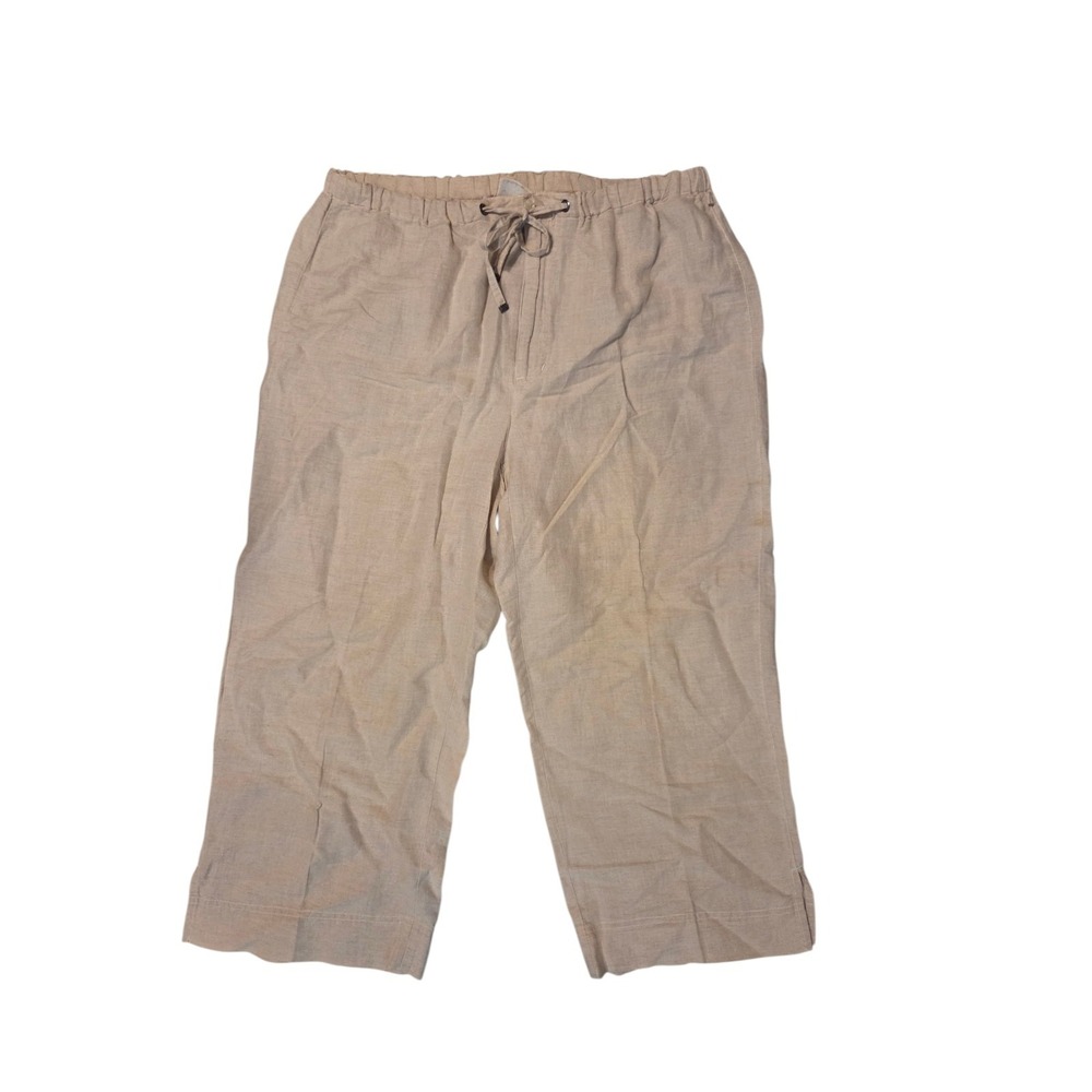 Liz Claiborne Vtg Beige Linen Cotton Wide Leg Cropped High Rise Pants 8